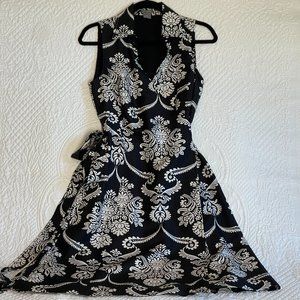 Ann Taylor Wrap Dress Black & White 100% Silk-Size 8